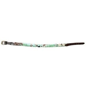 Needlepoint Equestrian Hunt Scene Belt with Solid Brass Buckle – Size 28.5
